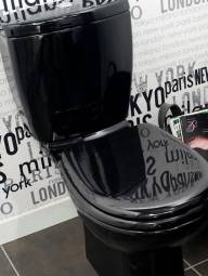 Decoration toilettes cuvette noire papier peint design vintage5